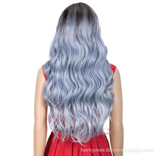 Grace Easy 360 Synthetic Lace Front Wig 28 Inch Long Layered Body Wave  Floral Purple black color Heat resistant Synthetic Hair
